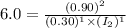 6.0=\frac{(0.90)^2}{(0.30)^1\times (I_2)^1}