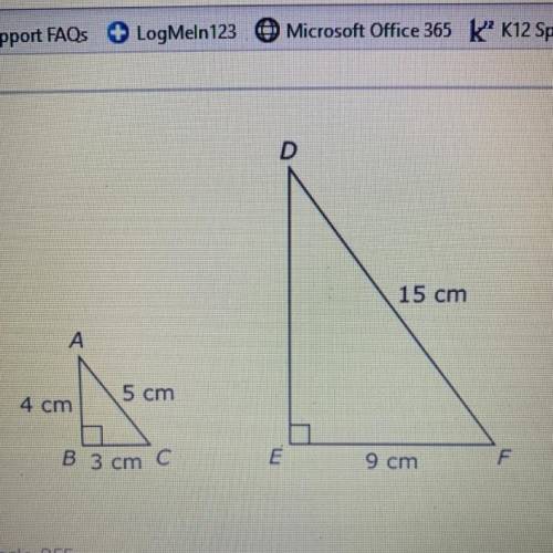 Triangle ABC is similar to DEF. Which proportion can be used to find the length of DE in centimeters