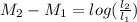 M_2-M_1=log(\frac{l_2}{l_1} )