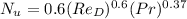 N_u=0.6(Re_D)^{0.6}(Pr)^{0.37}