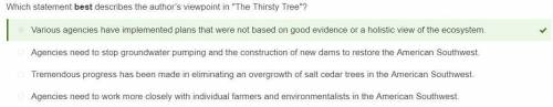 Which statement best describes the author's viewpoint in The Thirsty Tree? Agencies need to work m