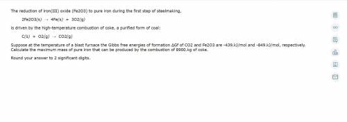 The reduction of iron(III) oxide () to pure iron during the first step of steelmaking, ()()() is dri