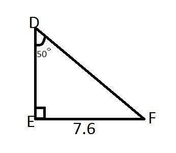 Triangle def contains right angle e. if angle d measures 50° and its opposite side measures 7.6 unit