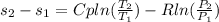 s_{2}-s_{1}=Cpln(\frac{T_{2}}{T_{1}})-Rln(\frac{P_{2}}{P_{1}})