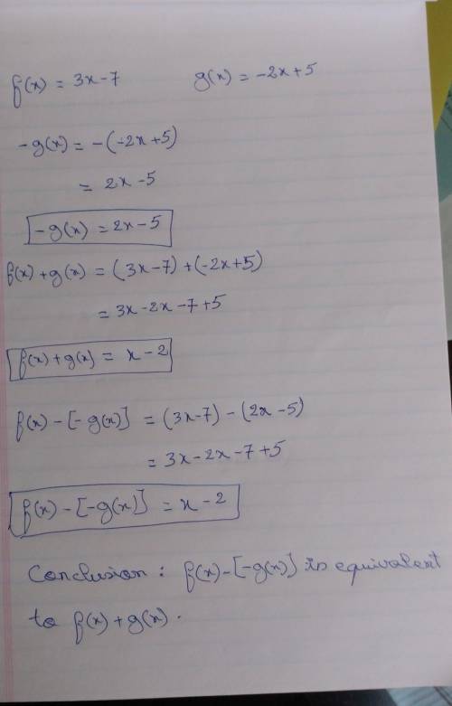 Write two linear functions, (x) and g(x). for example, f(x) = 3x - 7 and g(x) = -2x + 5. then see wh