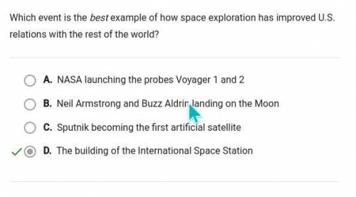 Which event is the best example of how space exploration has improved U.S.

relations with the rest