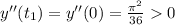 y''(t_{1})=y''(0)=\frac{\pi ^{2}}{36} 0