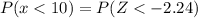 P(x < 10) = P(Z < -2.24)