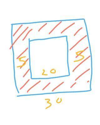 In a square handkerchief having a side measurement 30 cm the portion 5

cm surrounding inside is pai