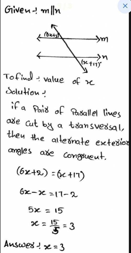 Given m||n, find the value of x. See attachment.