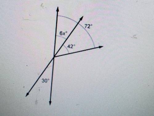 Find the value of x and the measure of the angel labeled 6x. A. X=5; angle measure is 42 B. X=5; ang