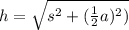 h=\sqrt{s^2+(\frac{1}{2}a)^2)}