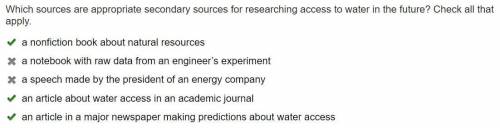 Which sources are appropriate secondary sources for researching access to water in the future? Check