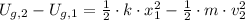 U_{g,2} - U_{g,1} = \frac{1}{2}\cdot k\cdot x_{1}^{2} - \frac{1}{2}\cdot m\cdot v_{2}^{2}