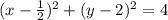 (x-\frac{1}{2} )^2 +(y-2)^2} =4