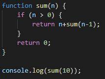 Find the sum of the values ​​from one to ten using recursion