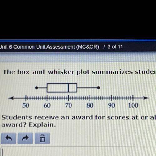 The box-and-whisker plot summarizes student scores on a physical fitness test. Students receive an a