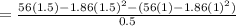 =\frac{56(1.5)-1.86(1.5)^2-(56(1)-1.86(1)^2)}{0.5}