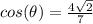 cos(\theta) = \frac{4\sqrt{2}}{7} }