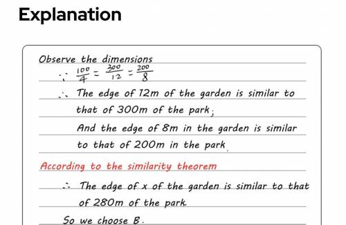 The diagram shows the dimensions of a park and a garden. The shape of the garden is similar to the s