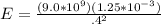 E=\frac{(9.0*10^9)(1.25*10^{-3})}{.4^2}