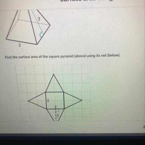 Check out this square pyramid: Find the surface area of the square pyramid (above) using its net (be