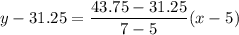 y-31.25=\dfrac{43.75-31.25}{7-5}(x-5)