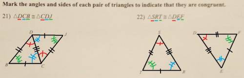 Mark the angles and sides of each pair of triangles to indicate that they are congruent. NO LINKS!!!