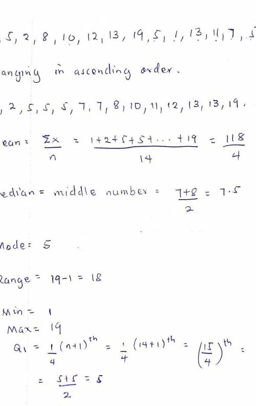 Please help me find the answers 
For the mean median mode range mm max q1