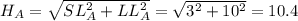 H_{A} = \sqrt{SL_{A}^{2} + LL_{A}^{2}} = \sqrt{3^{2} + 10^{2}} = 10.4