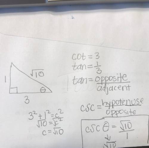 What is csc 0 when cot 0 = 3?