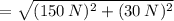 \:\:\:\:\:\:= \sqrt{(150\:N)^{2}+(30\:N)^{2}}