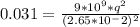 0.031=\frac{9*10^9*q^2}{(2.65*10^-2)^2}