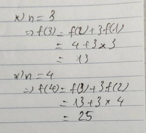 If f(1) = 3, f(2) = 4 and f(n) = f(n − 1) + 3f (n − 2) then find the value of f(4).