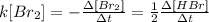 k[Br_2]=-\frac{\Delta [Br_2]}{\Delta t}=\frac{1}{2}\frac{\Delta [HBr]}{\Delta t}