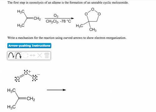 The first step in ozonolysis of an alkene is the formation of an unstable cyclic molozonide. Reactio
