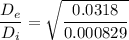 $\frac{D_e}{D_i}=\sqrt{\frac{0.0318}{0.000829}}$