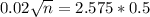 0.02\sqrt{n} = 2.575*0.5