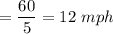 =\dfrac{60}{5}=12\ mph