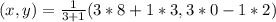 (x,y) = \frac{1}{3+1}(3*8 + 1*3, 3*0 - 1*2)