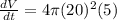 \frac{dV}{dt} = 4\pi (20)^2(5)