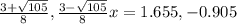 \frac{3+\sqrt{105} }{8}  , \frac{3-\sqrt{105} }{8}  x=1.655,-0.905