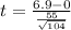 t = \frac{6.9 - 0}{\frac{55}{\sqrt{104}}}