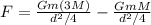 F=\frac{Gm(3M)}{d^2/4}-\frac{GmM}{d^2/4}