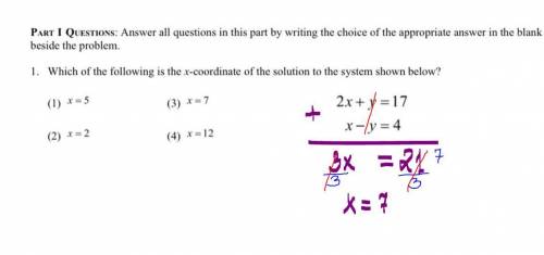 Which of the following is the x-coordinate of the solution to the system shown below

2x + y = 17
x