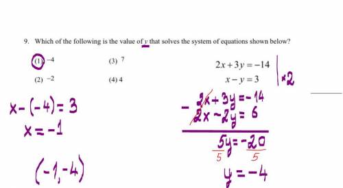 Need help with this question ! :(

Which of the following is the value of y that solves the system o
