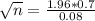 \sqrt{n} = \frac{1.96*0.7}{0.08}