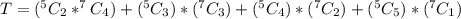 T=(^5C_2*^7C_4)+(^5C_3)*(^7C_3)+(^5C_4)*(^7C_2)+(^5C_5)*(^7C_1)