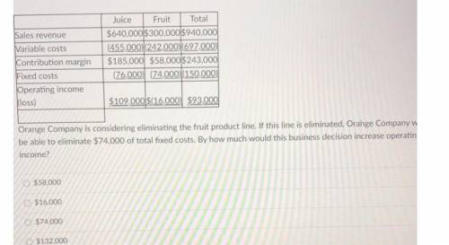 g is considering eliminating the fruit product line. If this line is eliminated, Orange Company will