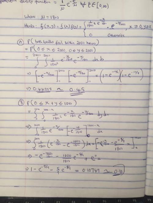 (a) A lamp has two bulbs of a type with an average lifetime of 1800 hours. Assuming that we can mode